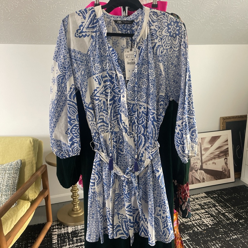 Zara Blue + White Paisley Dress XL